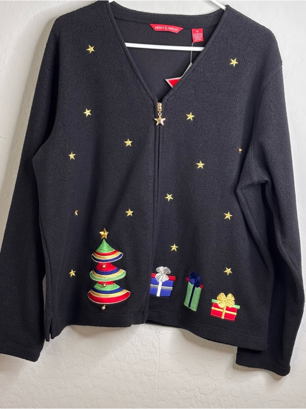 NWT Merry & Bright Christmas Zip Up Cardigan Sweater Size XL